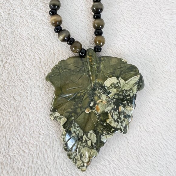 Hand Carved Jasper Leaf Pendant Necklace 🎉Host Pick🎉